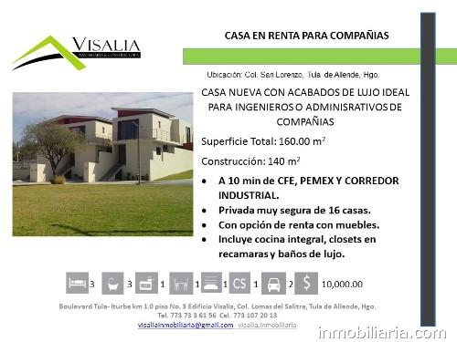 pesos mexicanos | Casa en Tula de Allende en Renta, San Lorenzo, Tula  de Allende, 145 m2, 3 recámaras, 3 baños