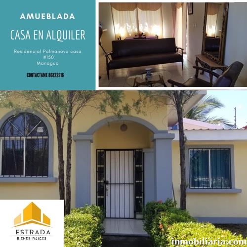 250 dólares | Casa en Managua Capital en Alquiler, Residencial Palmanova,  350 m2, 3 recámaras, 2 baños